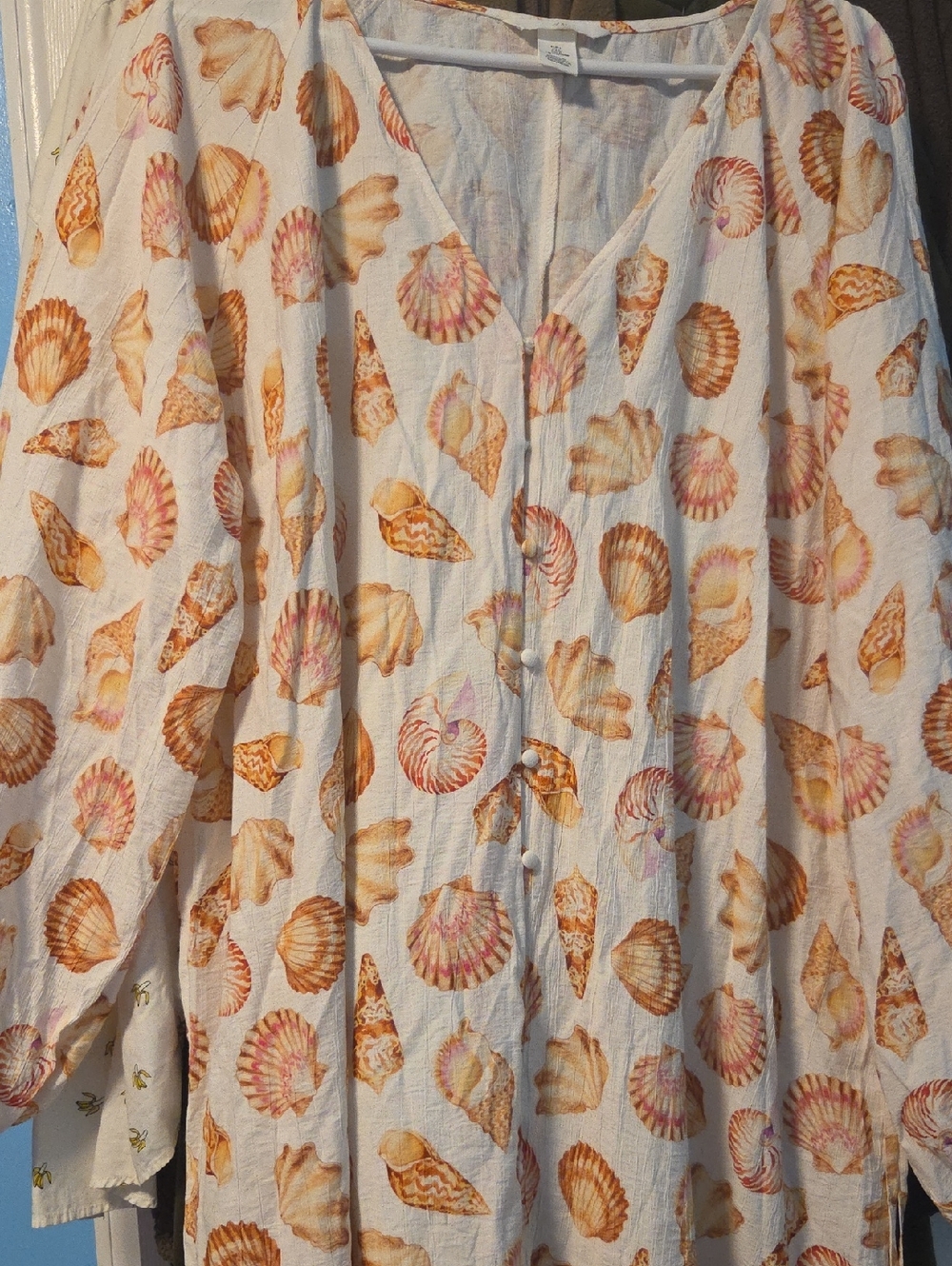 Seashell Print Button-Front Tunic Dress in Peach & Coral